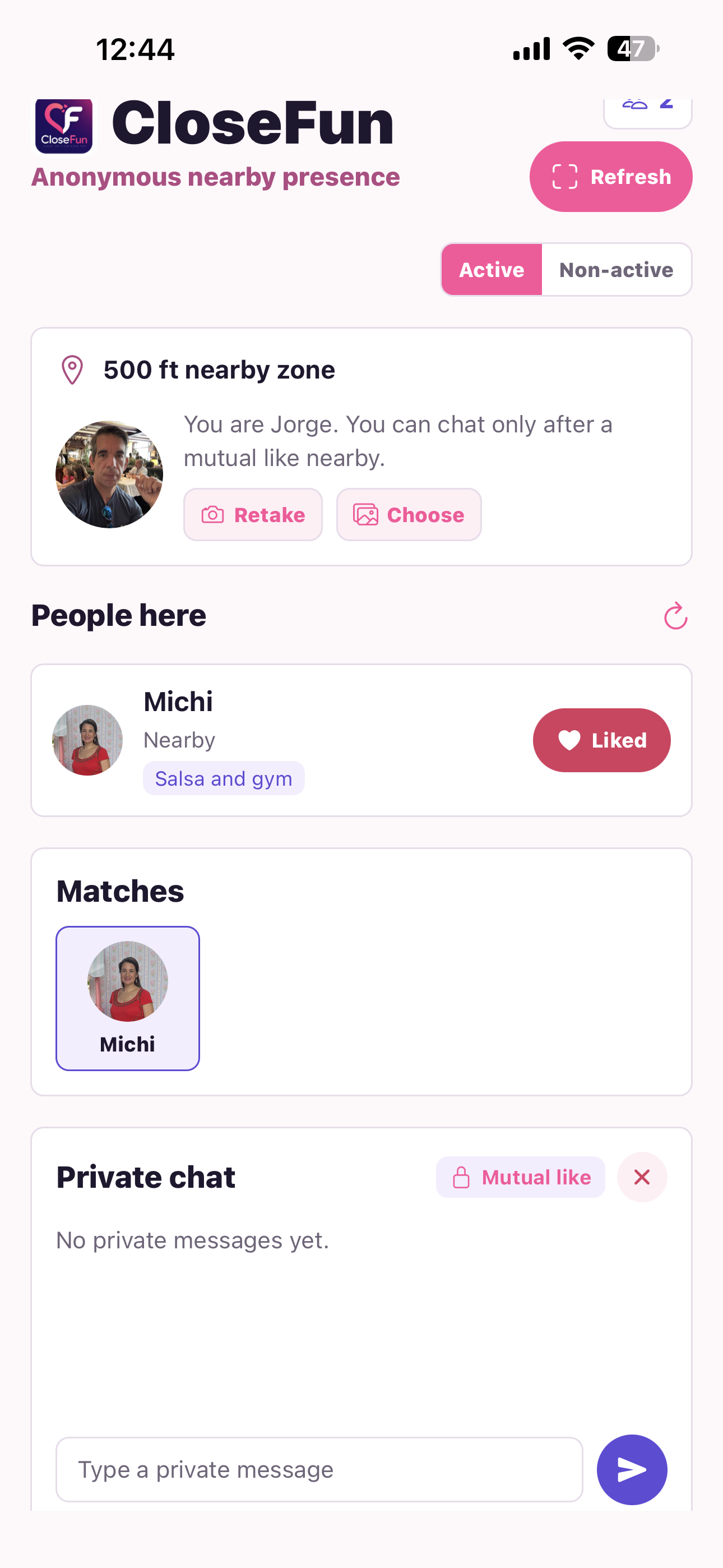 CloseFun private chat screen